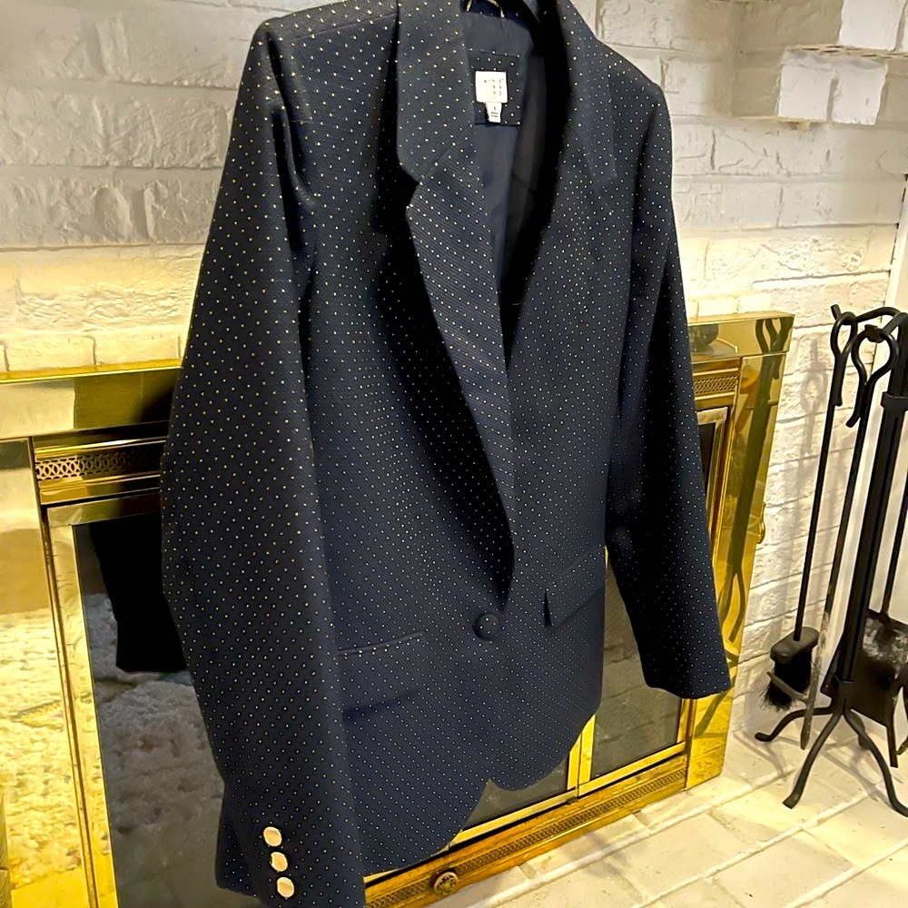 Dark Navy Blazer with Gold Polka Dots
